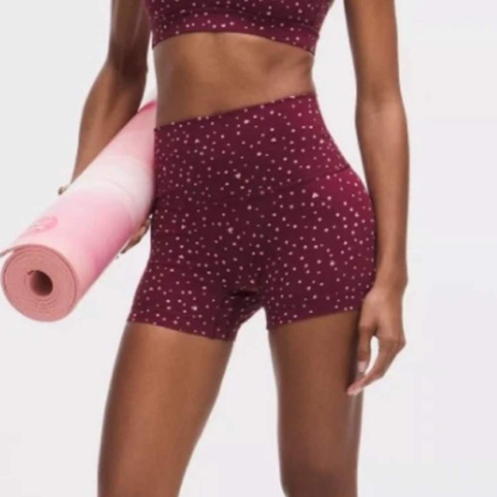 Lululemon Align No Line™ High-Rise Short 4” Heart Scatter Dot Burgundy Bay sz 8